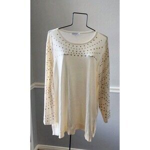 Chicos Studded Crew Neck Fine Knit Sweater Tunic in Ivory Size 4 XXL